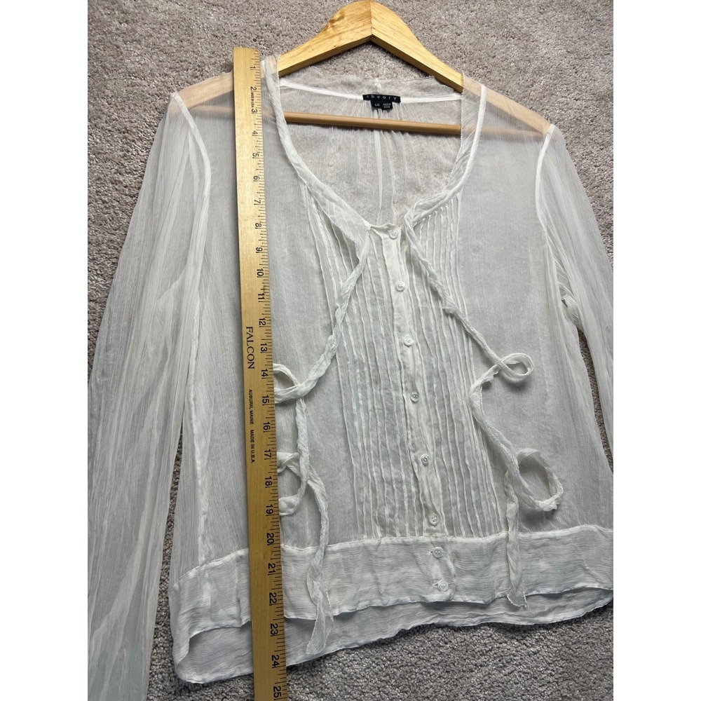 Theory White Sheer Pintuck Pleated Button Front Blouse Top Large Romantic Gauze - Picture 7 of 10